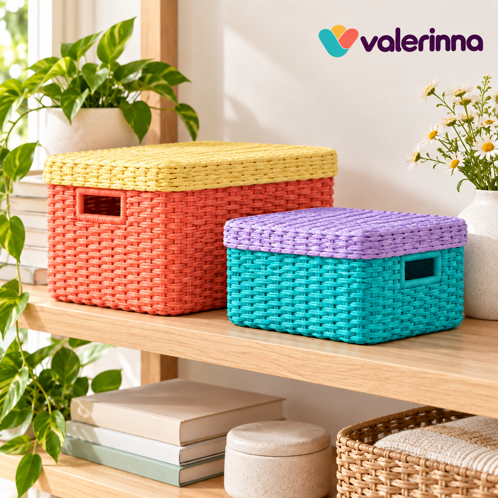 valerinna Colorful Woven Storage Baskets with Lids – Set of 2 — Product image 1