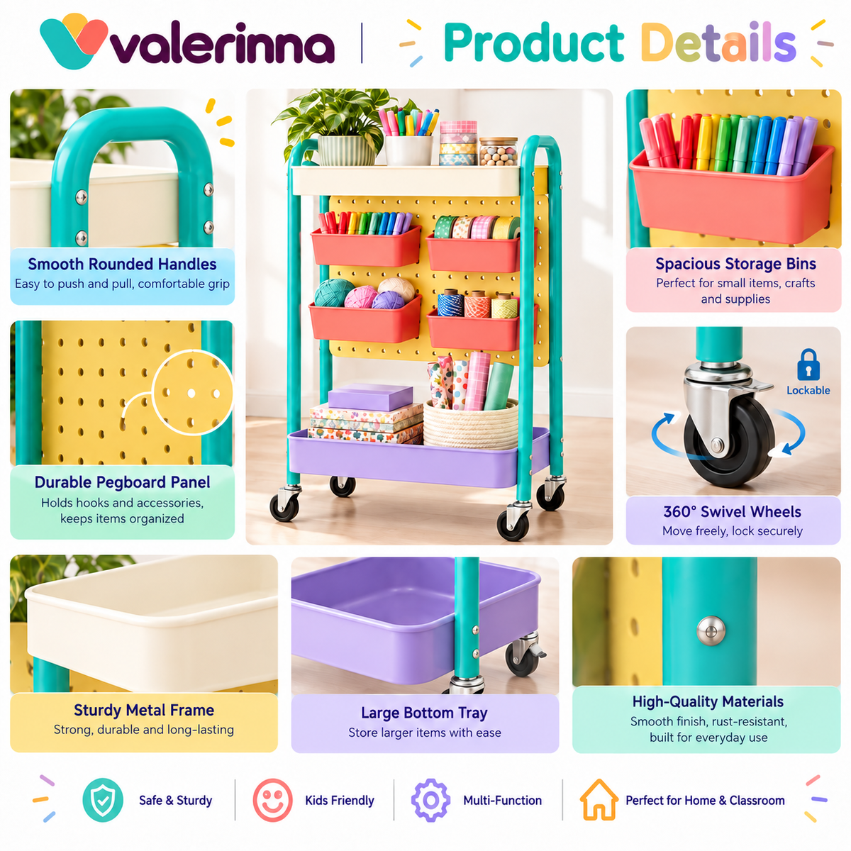 valerinna Pegboard Craft Storage Cart — Product image 4