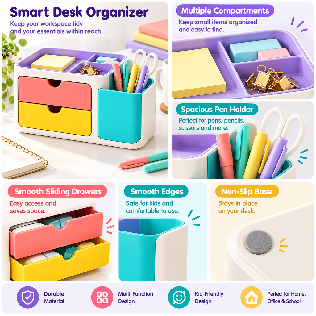 valerinna Colorful 2-Drawer Desktop Organizer with Pen Holder — Product image 3