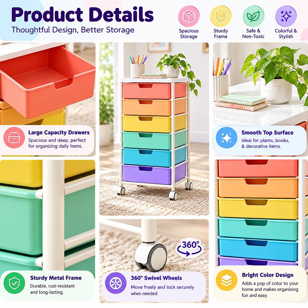 valerinna Colorblock 6-Drawer Organizer Cart — Product image 3
