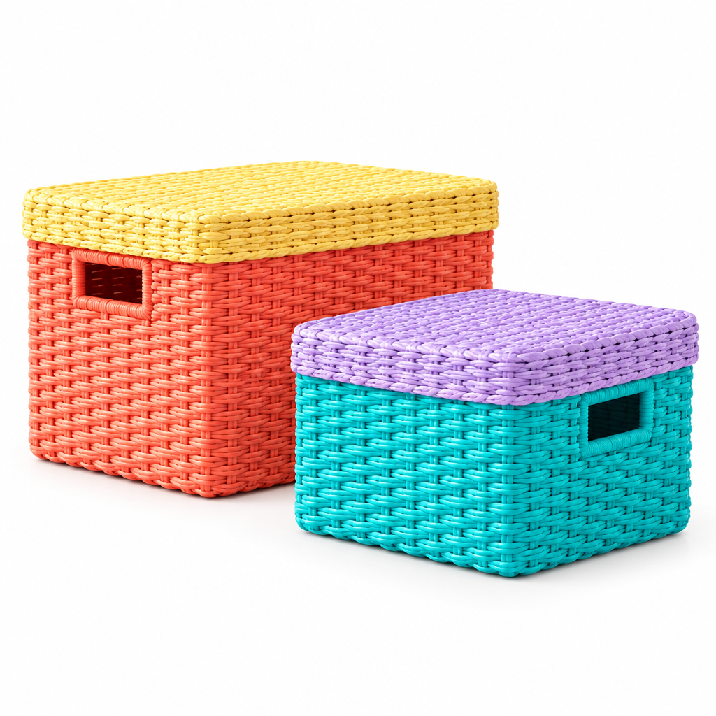valerinna Colorful Woven Storage Baskets with Lids – Set of 2 — Product image 4