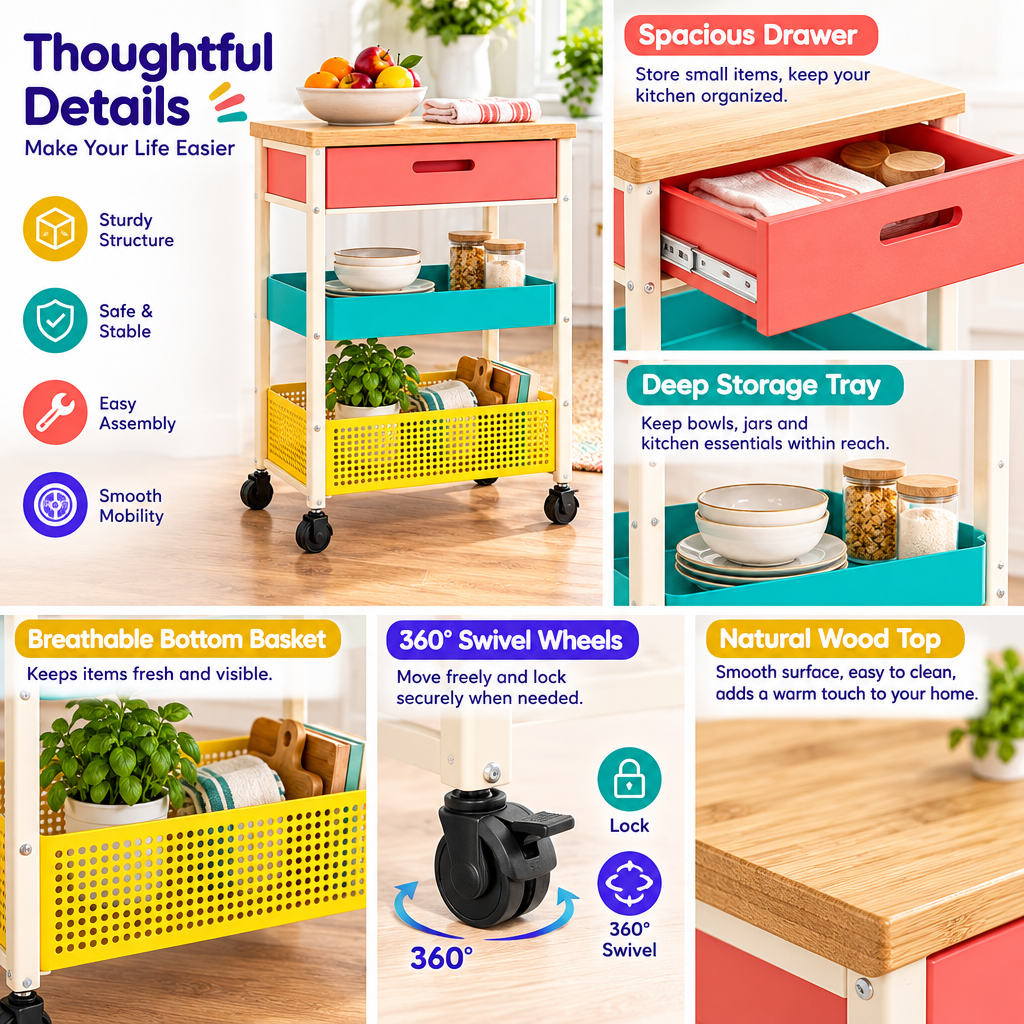valerinna Colorblock Kitchen Storage Cart — Product image 3