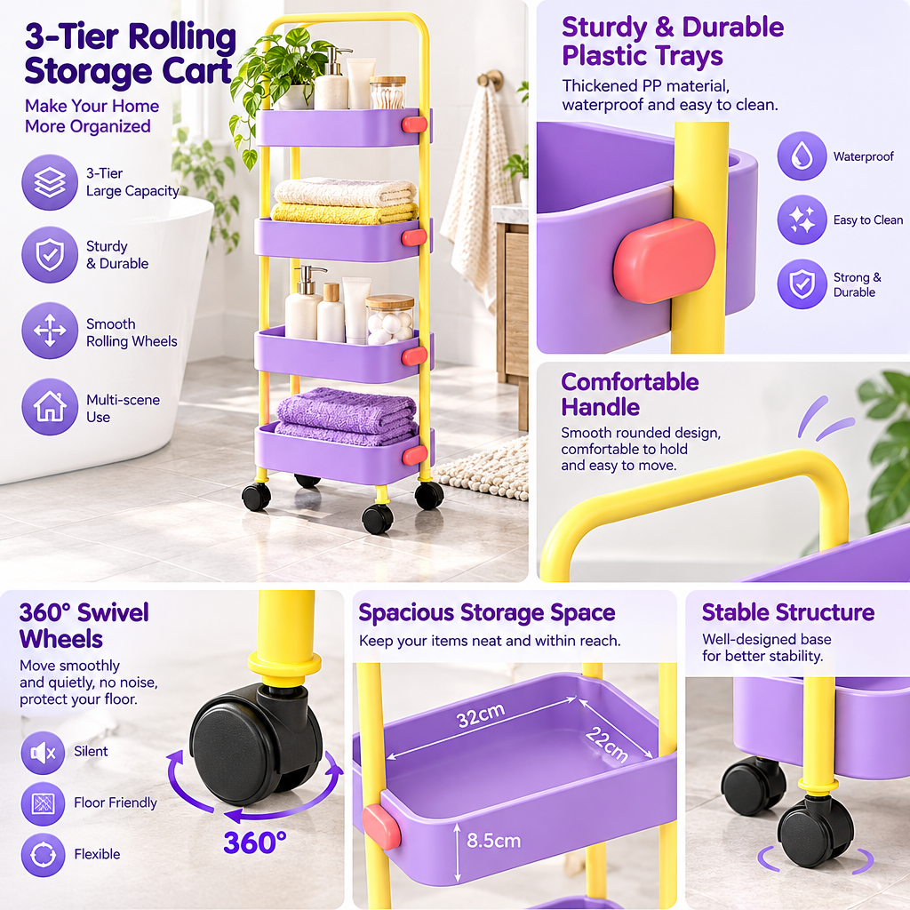 valerinna Slim 4-Tier Bathroom Storage Cart — Product image 3